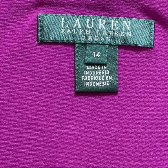 Lauren Ralph Lauren Purple V-Neck Ruched One Side Faux Wrap Dress Size 14 - Picture 11 of 13